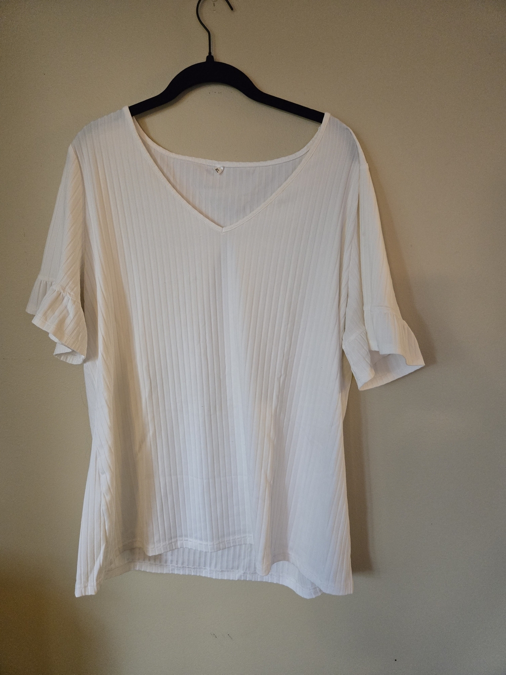 V-Neck Ruffle Sleeve Ribbed Blouse - White - Picture 2 of 2